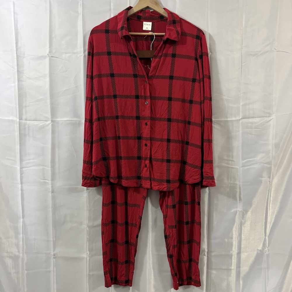 Soma Womens XL Red Black Plaid Soft Pajama Set Pjs Lounge Sleep Pants